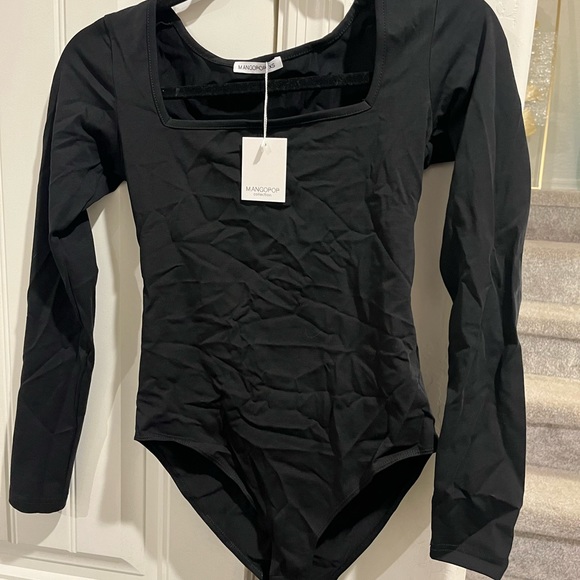 MANGOPOP Women's Square Neck Long Sleeve Bodysuit Tops XSmall - Picture 5 of 6